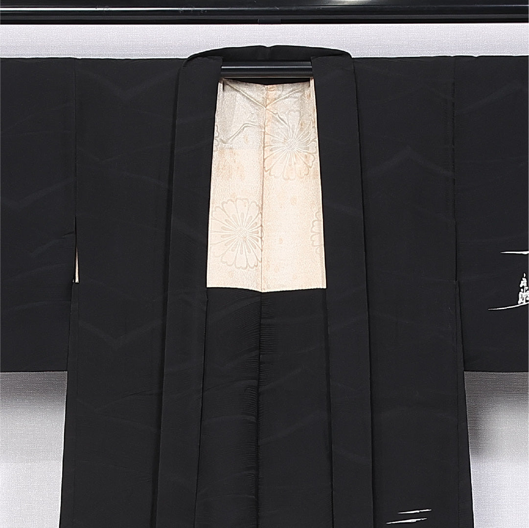 黒羽織 袷 身丈79cm 裄丈62cm 正絹 Aランク インフォーマル Sサイズ 絵羽羽織 茶屋辻 黒系 RP 1233-11168