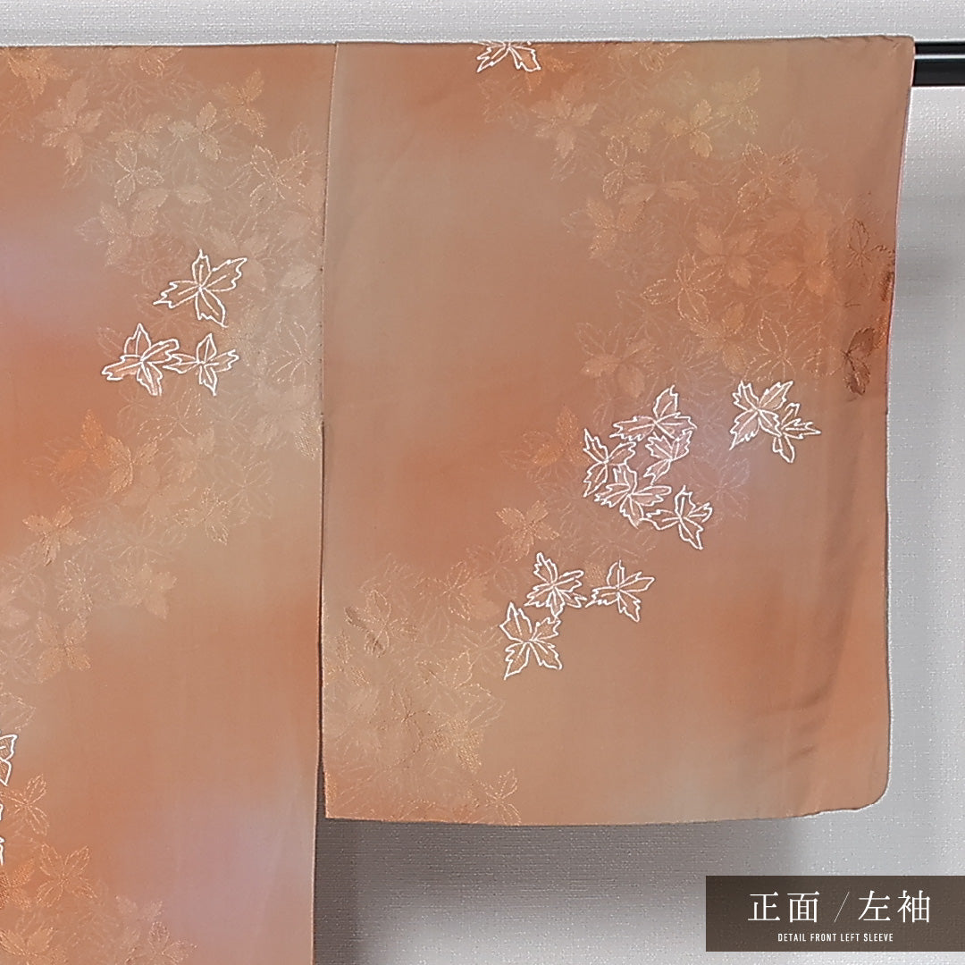 小紋 袷 身丈149cm 裄丈61cm 正絹 Aランク インフォーマル 広衿 XSサイズ ぼかし染 花柄 茶系 HP 1221-11935