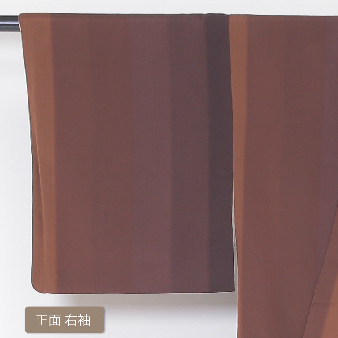 小紋 袷 身丈148cm 裄63cm 茶系 縞 正絹 Bランク 1215-01829-4114
