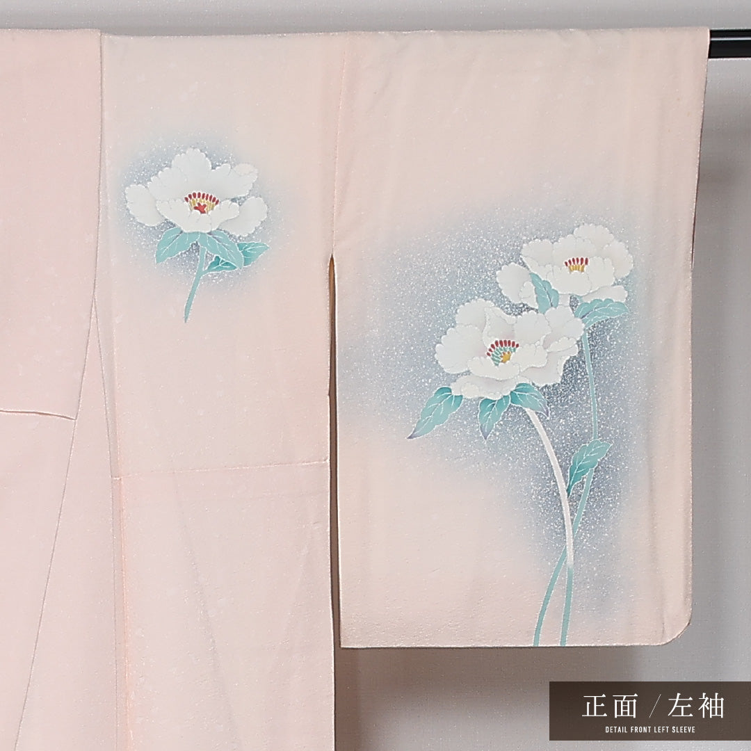 訪問着 袷 身丈159cm 裄丈63cm 正絹 Cランク セミフォーマル 広衿 Mサイズ ぼかし染 花柄 ピンク系 LP 1217-12000