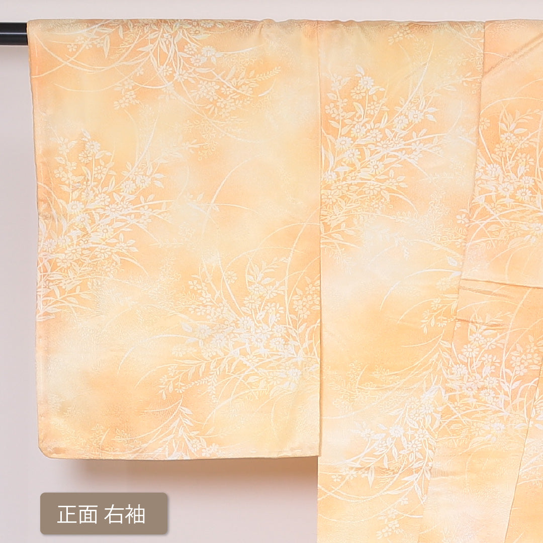 小紋 袷 身丈159cm 裄63.5cm 黄系 草花 洗える着物 Sランク しつけ糸 1215-01864-2323