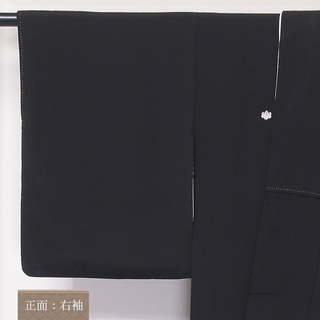 黒留袖 五つ紋 五三桐 身丈169cm 裄丈62.5cm Aランク 正絹 袷 比翼 広衿 XL 御所解 牡丹 フォーマル 黒系 1211-F0237