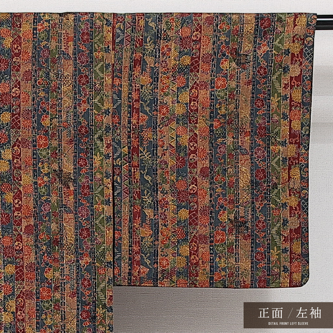 紬 単衣 身丈157cm 裄丈62cm 正絹 Sランク カジュアル バチ衿 Mサイズ 染め紬 肩当て 唐華 茶系 RP 1223-14337