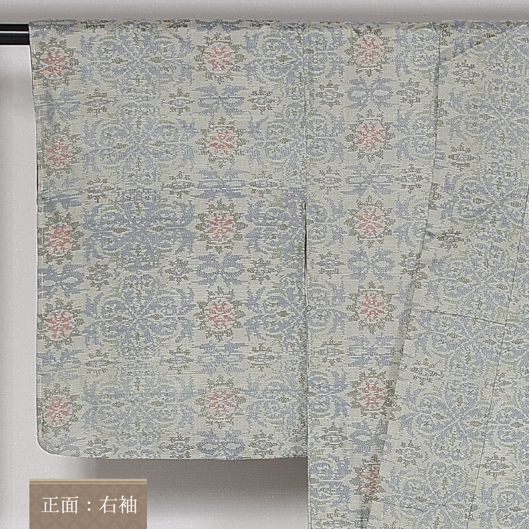 大島紬 袷 身丈159cm 裄62cm 正絹 グレー系 Cランク 1216-01383