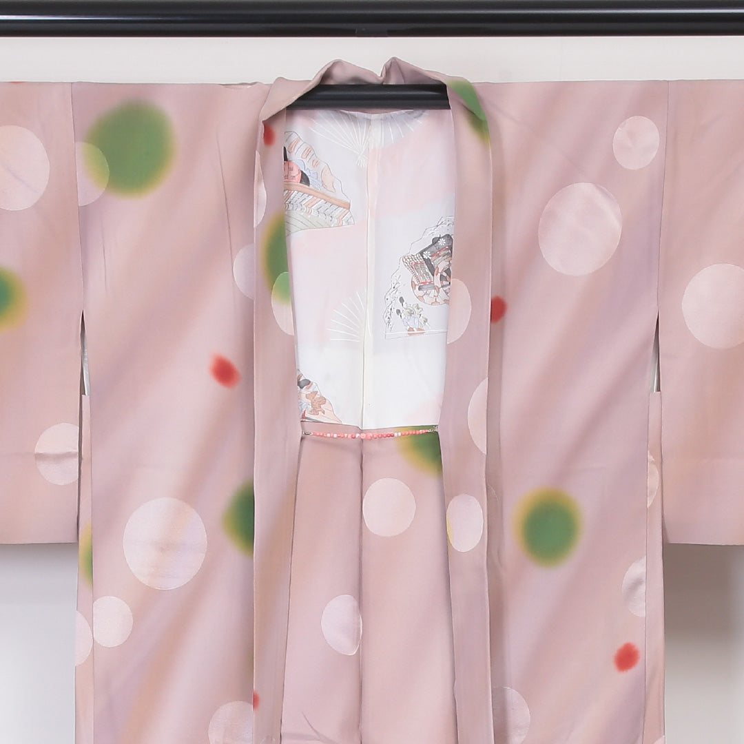 羽織 袷 身丈79cm 裄丈65cm 正絹 Sランク カジュアル Mサイズ 紐あり 水玉 ピンク系 RP 1232-05840