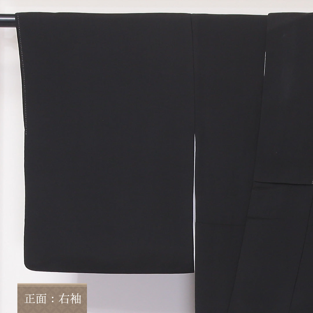 黒留袖 袷 身丈164cm 裄64.5cm 正絹 五つ紋 比翼仕立て 片喰 鶴 松 菖蒲 黒系 Bランク 1211-00136