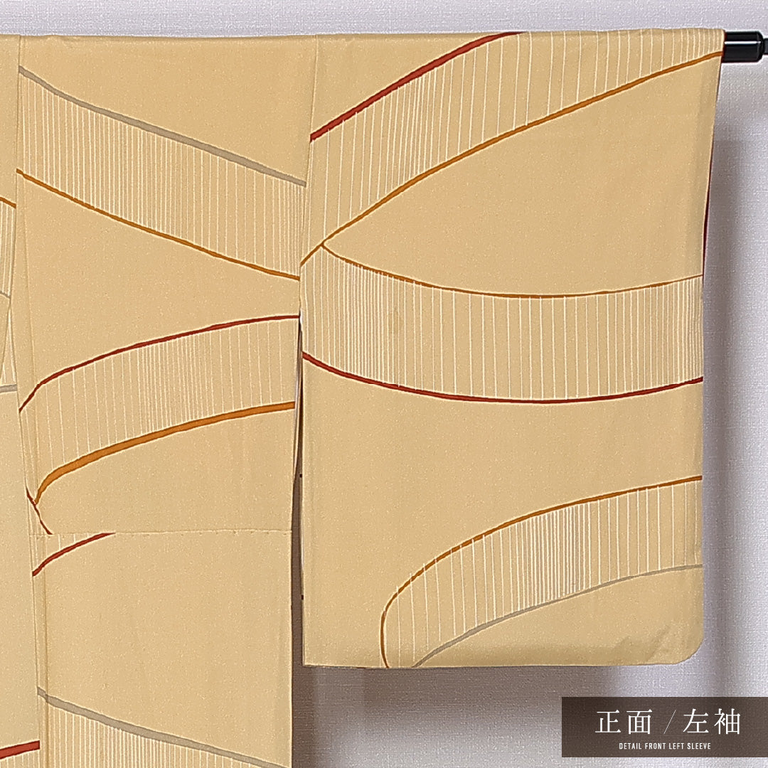 小紋 袷 身丈159cm 裄丈66cm 正絹 Cランク インフォーマル 広衿 Mサイズ 創作柄 黄系 LP 1221-11281