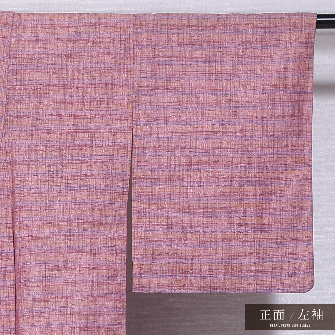 紬 単衣 身丈148cm 裄丈62cm 正絹 Aランク カジュアル バチ衿 XSサイズ 肩当て 創作柄 ピンク系 HP 1223-11858
