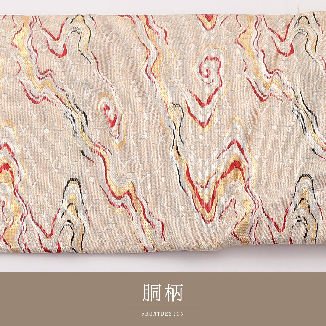アンティーク 九寸名古屋帯 Aランク 帯丈321cm 正絹 六通 名古屋仕立て 織り 流水 クリーム系 RP 1245-02367