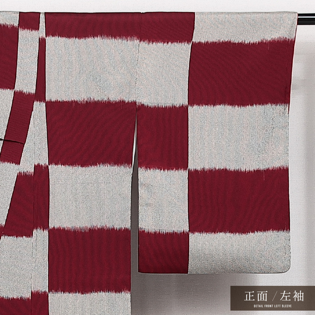 お召 袷 身丈154cm 裄丈64cm 正絹 Aランク インフォーマル 広衿 Sサイズ 市松 グレー系 RP 1222-14120