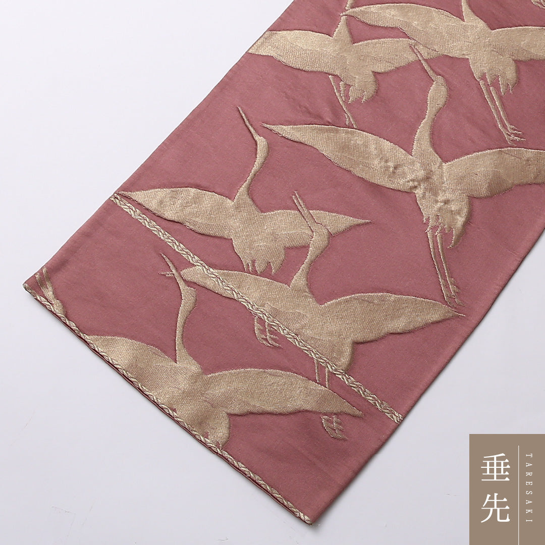 袋帯 帯丈412cm 六通 フォーマル Aランク 正絹 唐織 鶴 古典的 気品 紫系 1223-01505