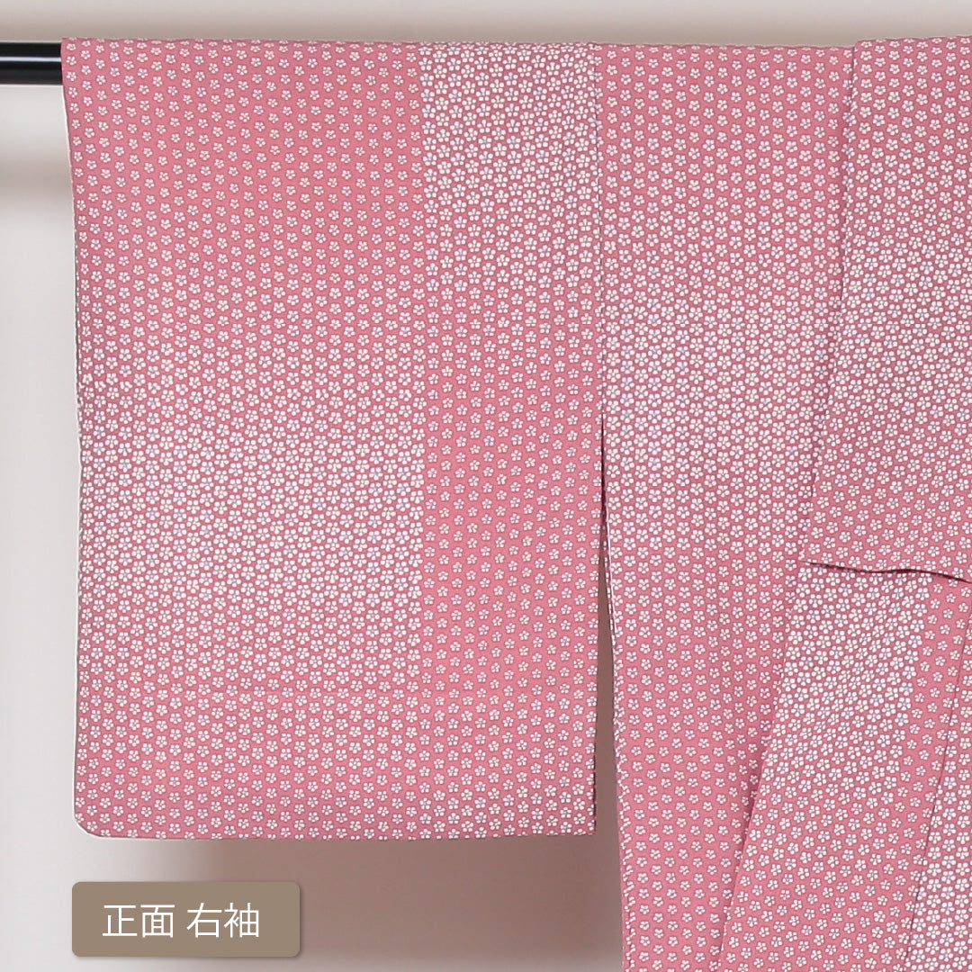 小紋 袷 身丈161cm 裄丈63cm 正絹 Bランク インフォーマル 広衿 Lサイズ 花柄 ピンク系 HP 1221-01425