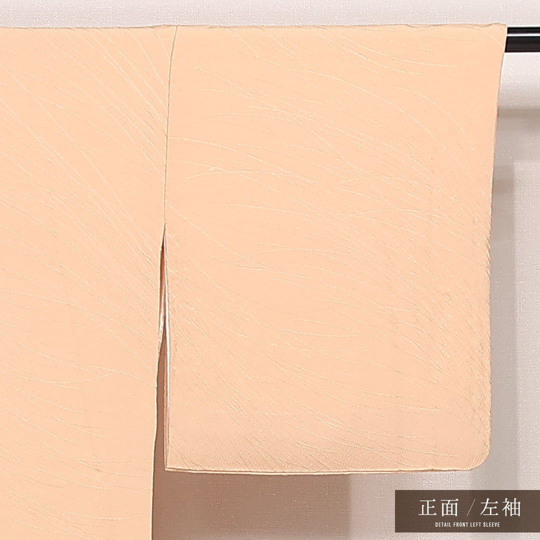 色無地 袷 身丈160cm 裄丈64cm 正絹 Sランク 一つ紋 (蔦) 紋意匠 (芝草) セミフォーマル 広衿 Lサイズ ベージュ系 RP 1219-13330