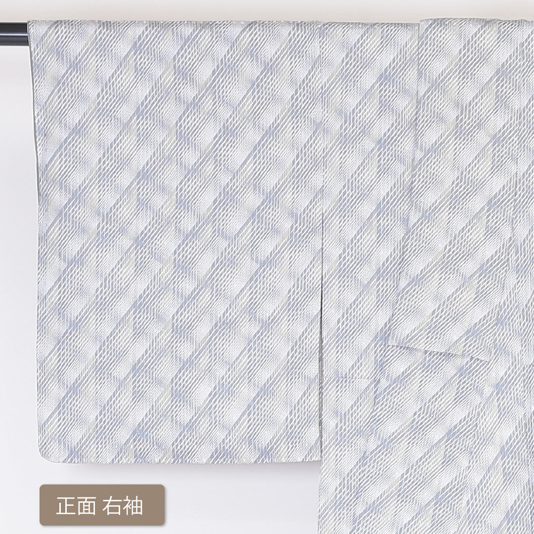 小紋 袷 身丈148cm 裄丈63cm 正絹 Sランク インフォーマル 広衿 XSサイズ 伝統工芸士 田島輝久 作家物 落款 幾何学柄 グレー系 SR 1221-01988