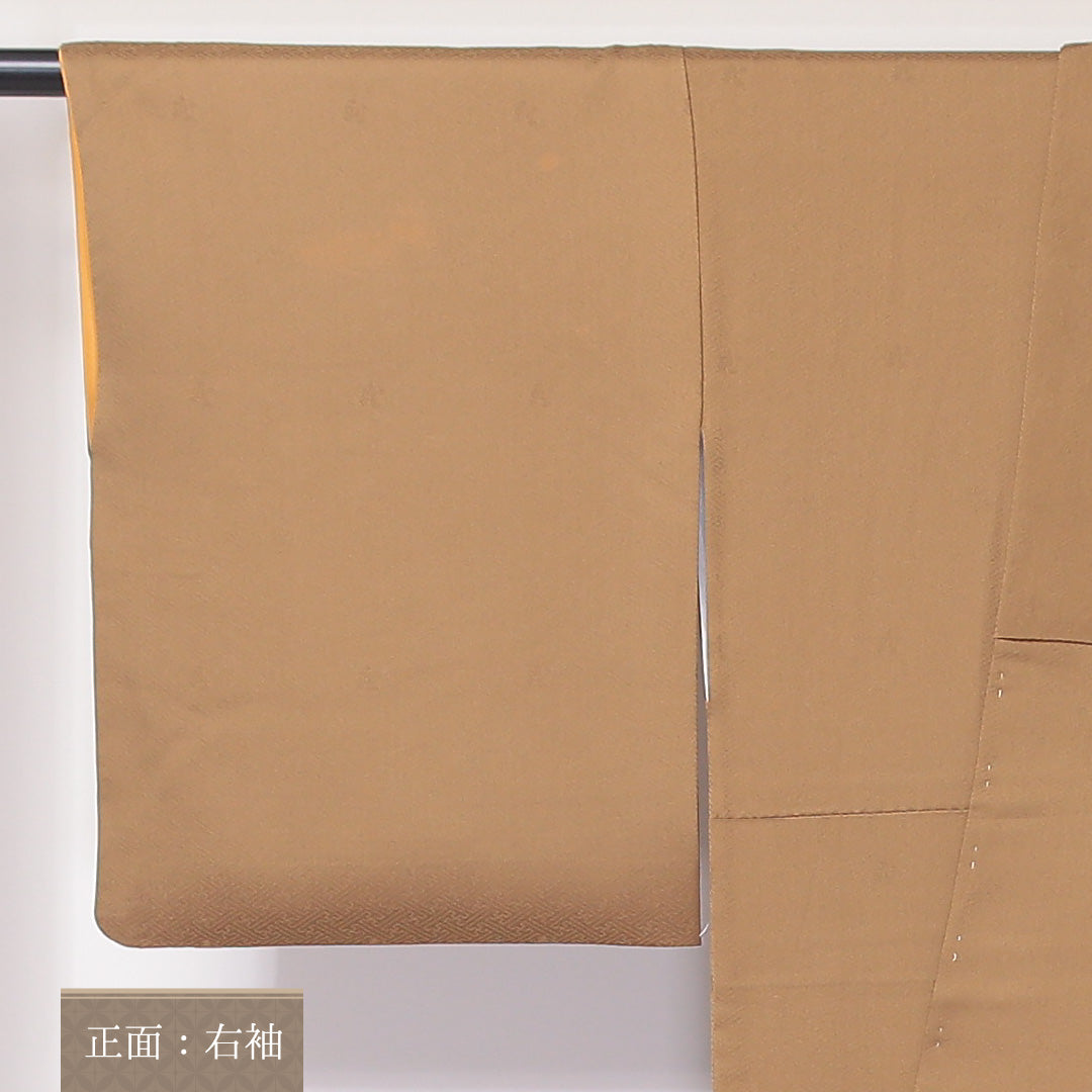 訪問着 袷 身丈150~154cm 裄62cm 正絹 紋意匠 菱形 紅葉 菊 梅 狐色 茶系 Bランク 1212-00611