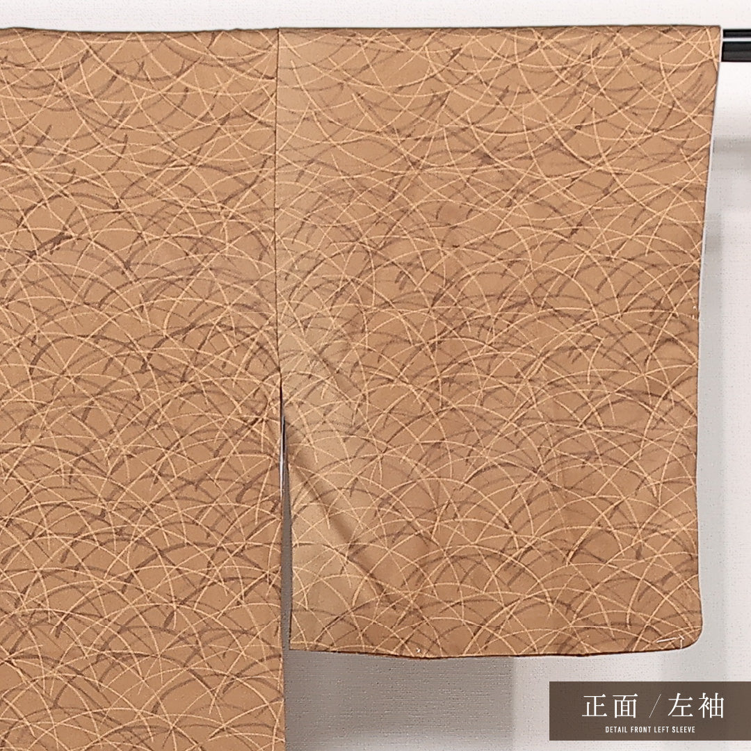 小紋 袷 身丈152cm 裄丈64cm 正絹 Aランク インフォーマル 広衿 Sサイズ 芝草 茶系 RP 1221-13337