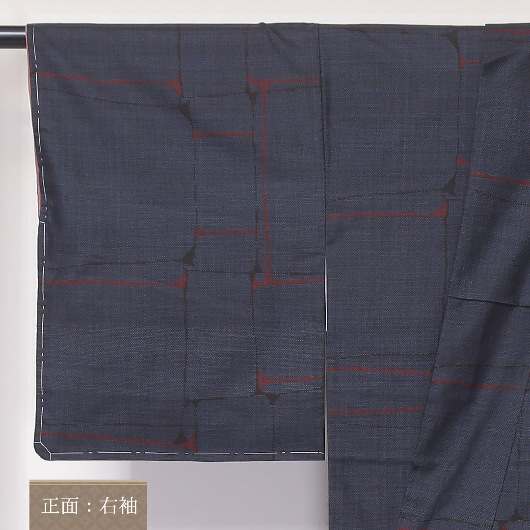 大島紬 袷 身丈156cm 裄64.5cm 正絹 紺系 Aランク 1216-01097