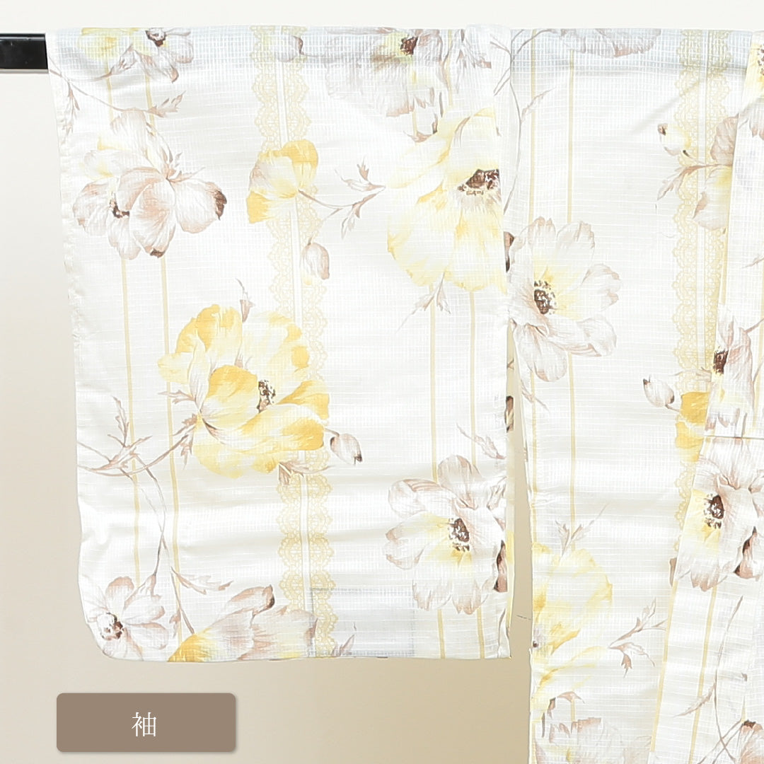 新品 浴衣 身丈163cm 裄丈67cm 木綿 洗える着物 花柄 Nランク 1218-00032