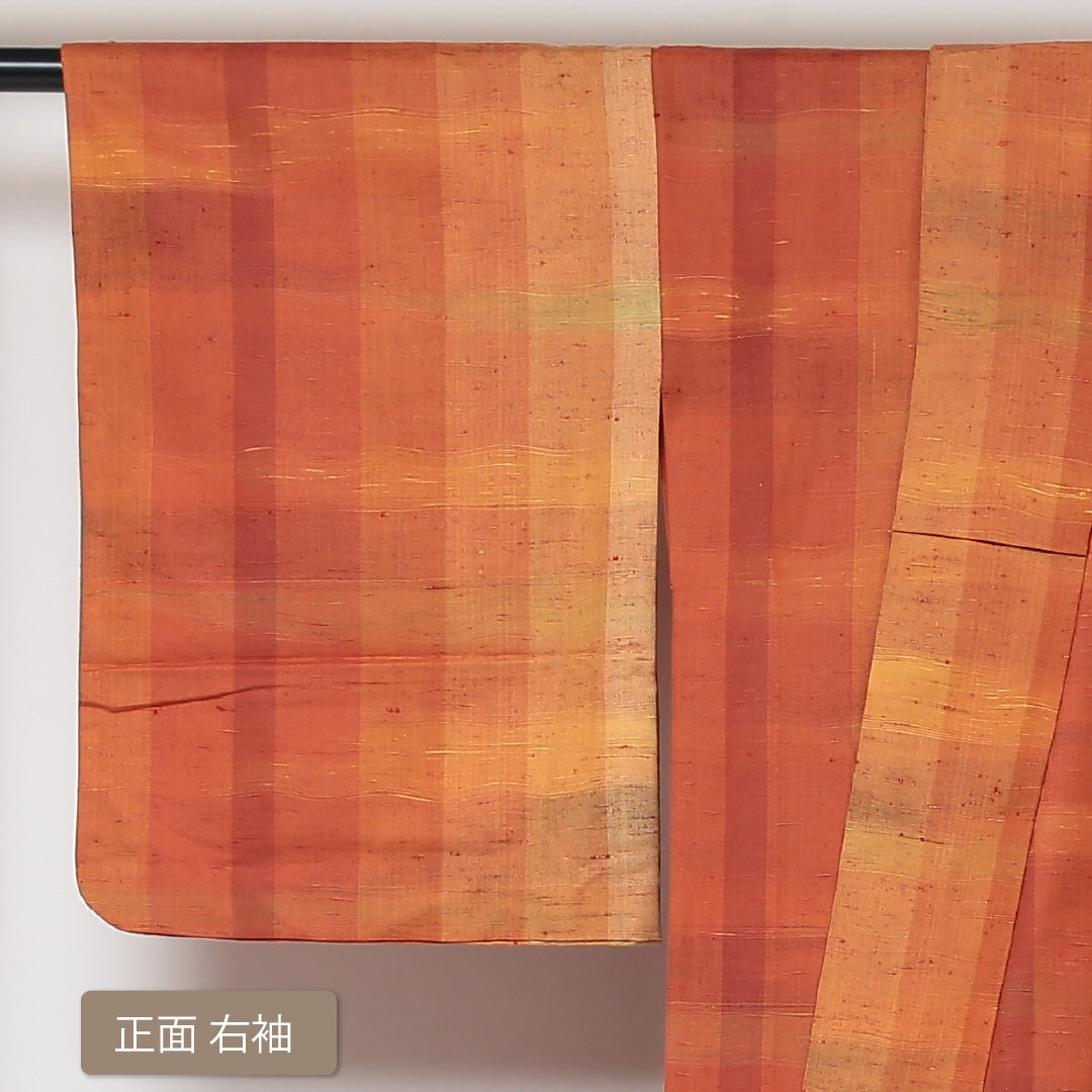 紬 単衣 身丈156cm 裄64cm ウール 朱系 Bランク モダン 1216-00621-4316 1216-00621