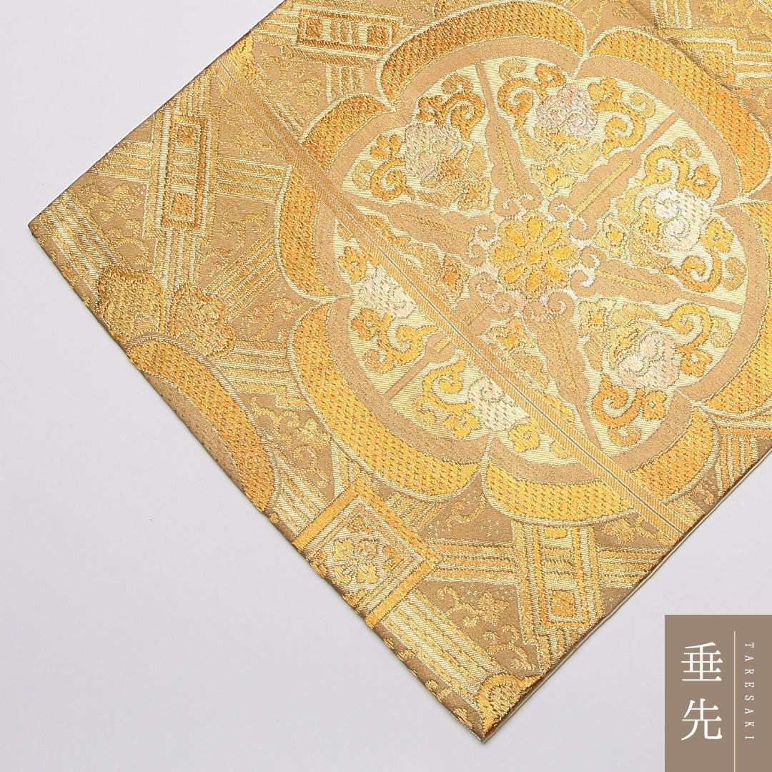 袋帯 帯丈434cm 正絹 六通 フォーマル 宝相華 花菱 落款 金系 1243-01268