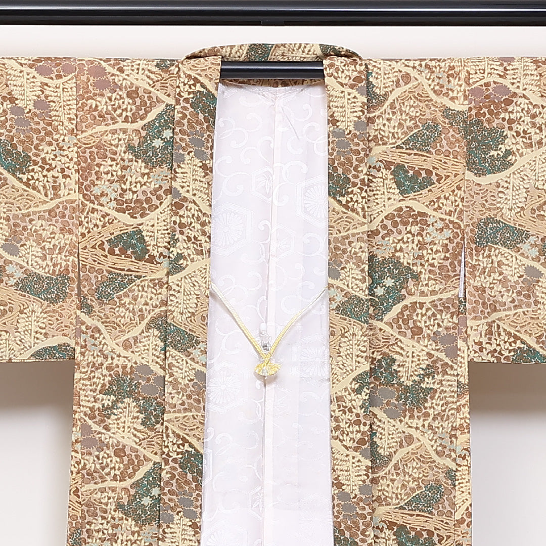 羽織 身丈80cm 裄丈63.5cm S 洗える着物 ポリエステル 風景 紐あり ベージュ系 Sランク 1217-00849