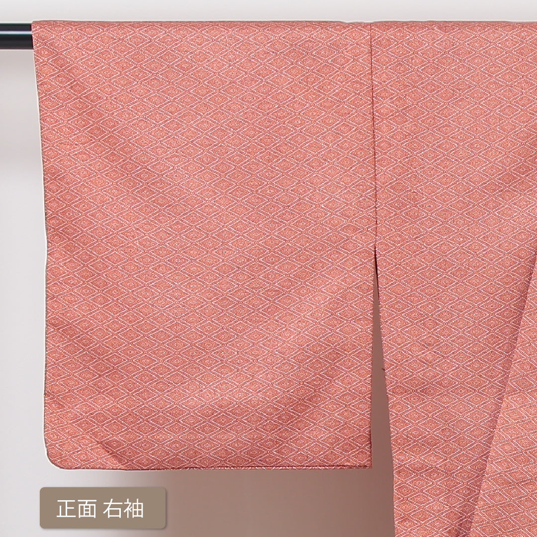 江戸小紋 単衣 身丈147cm 裄丈62cm 正絹 Cランク インフォーマル バチ衿 XSサイズ 菱 朱系 HP 1220-01195
