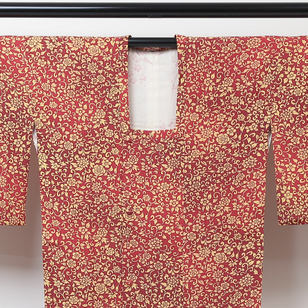 道行コート 袷 身丈88cm 裄丈66cm 正絹 Sランク セミフォーマル Mサイズ 唐草 赤系 RP 1237-05711