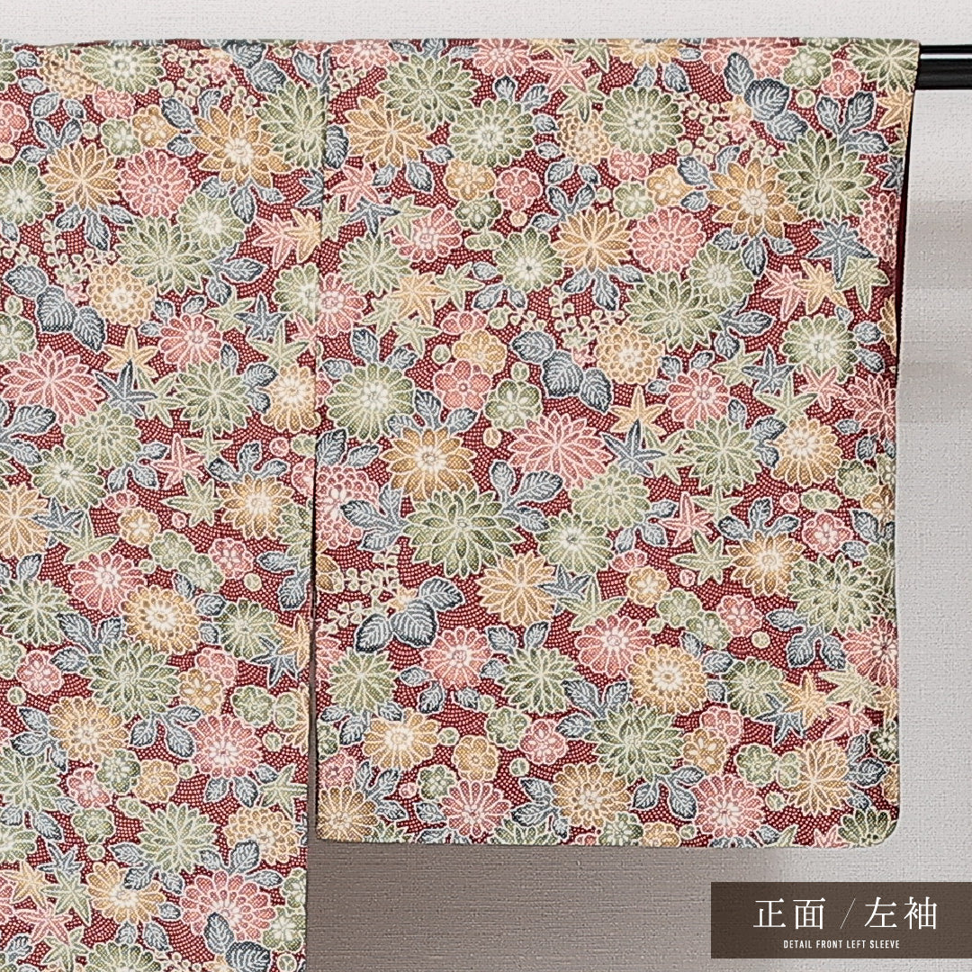 洗える着物 小紋 袷 身丈149cm 裄丈60cm ポリエステル Sランク インフォーマル 広衿 XSサイズ 花柄 赤系 RP 1221-14256