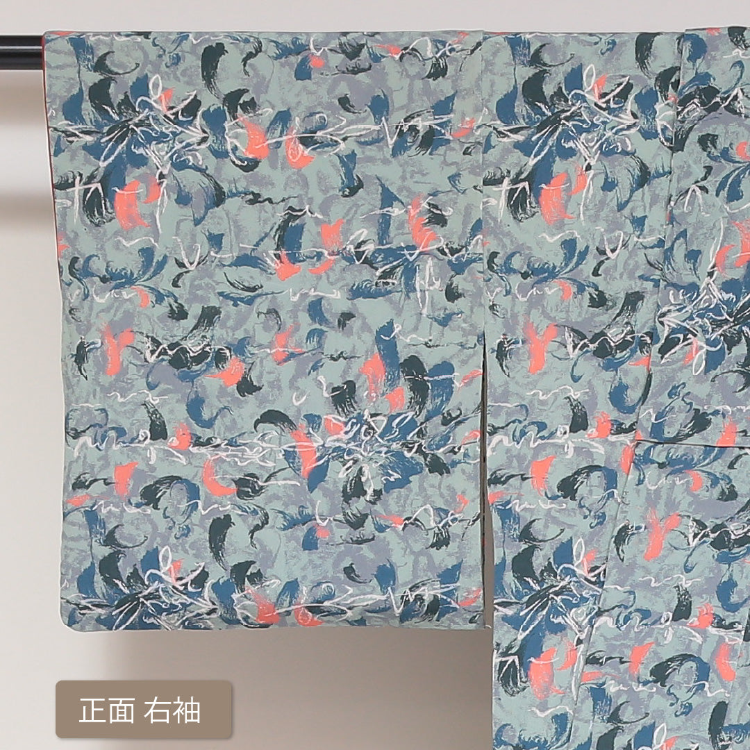 小紋 袷 身丈148cm 裄丈62cm 正絹 Sランク インフォーマル 広衿 XSサイズ 花柄 水色系 RP 1221-01752