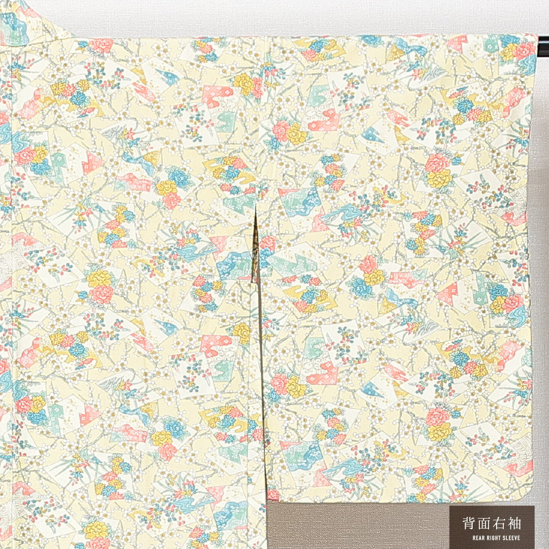 未使用品 羽織 袷 身丈82cm 裄丈62cm 正絹 Nランク カジュアル Sサイズ 紐あり しつけ糸 色紙 梅 クリーム系 RP 1232-14738