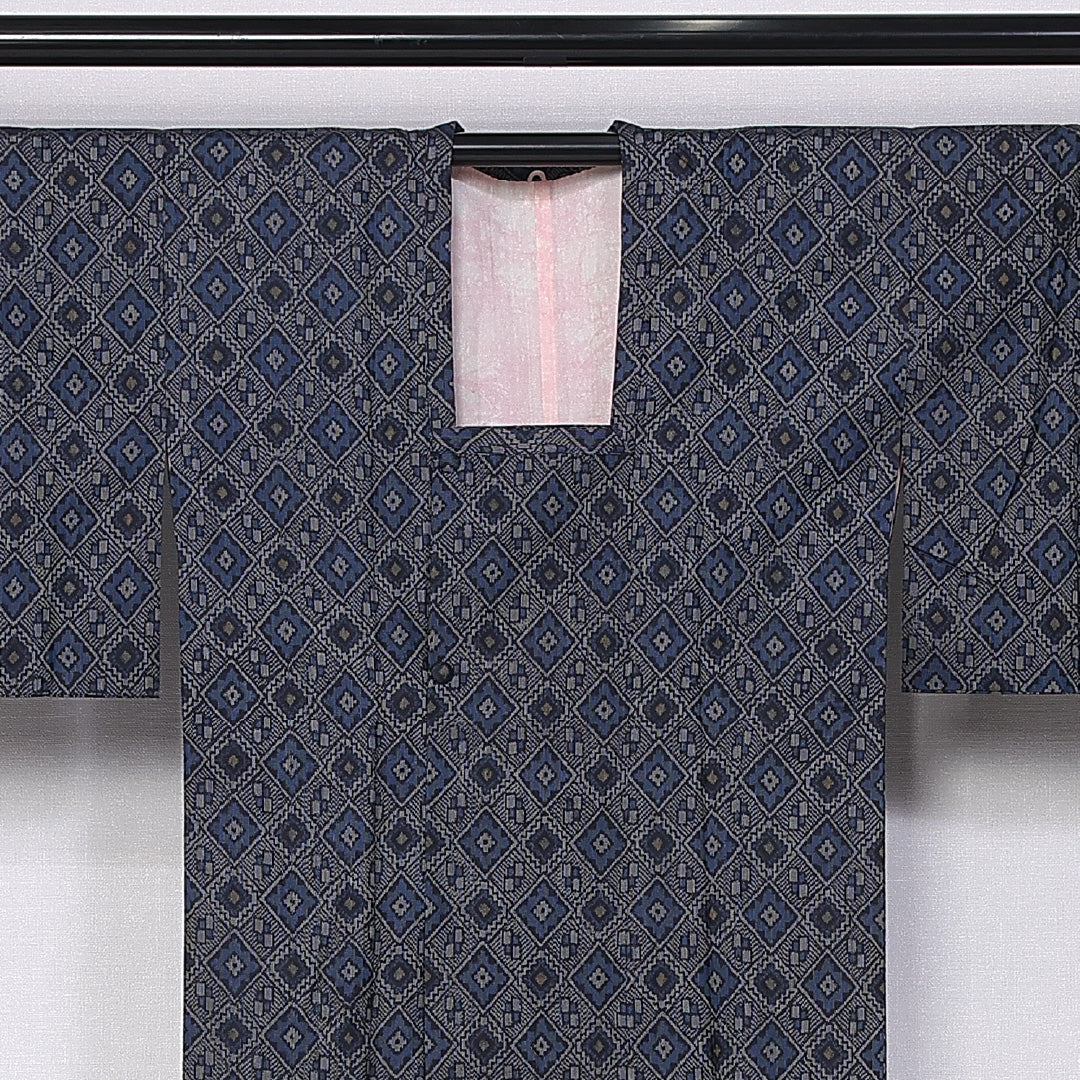 道行コート (大島紬) 袷 身丈83cm 裄丈62cm 正絹 Sランク インフォーマル Sサイズ ポケットあり 菱 グレー系 RP 1237-10771