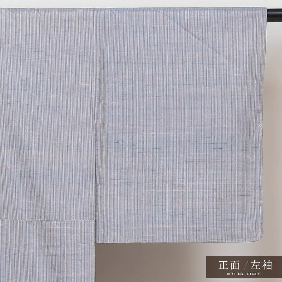 紬 単衣 身丈145cm 裄丈62cm 正絹 Bランク XSサイズ バチ衿 カジュアル 縞 グレー系 1216-02915