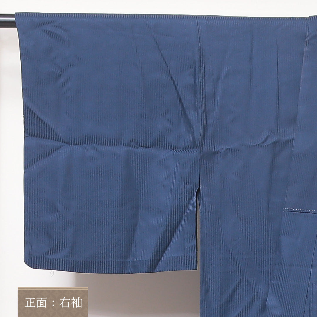 アンティーク 訪問着 単衣 身丈155~159cm 裄62.5cm 正絹 一つ紋 道長取り 中陰鬼蔦 紺系 Cランク 1212-00590