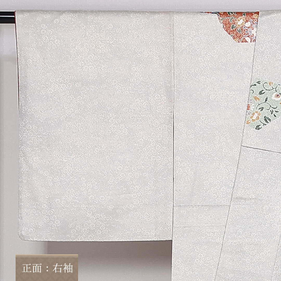 訪問着 袷 身丈158cm 裄丈63cm 正絹 Sランク セミフォーマル 広衿 Mサイズ 金通し 唐華 銀系 RP 1217-04830