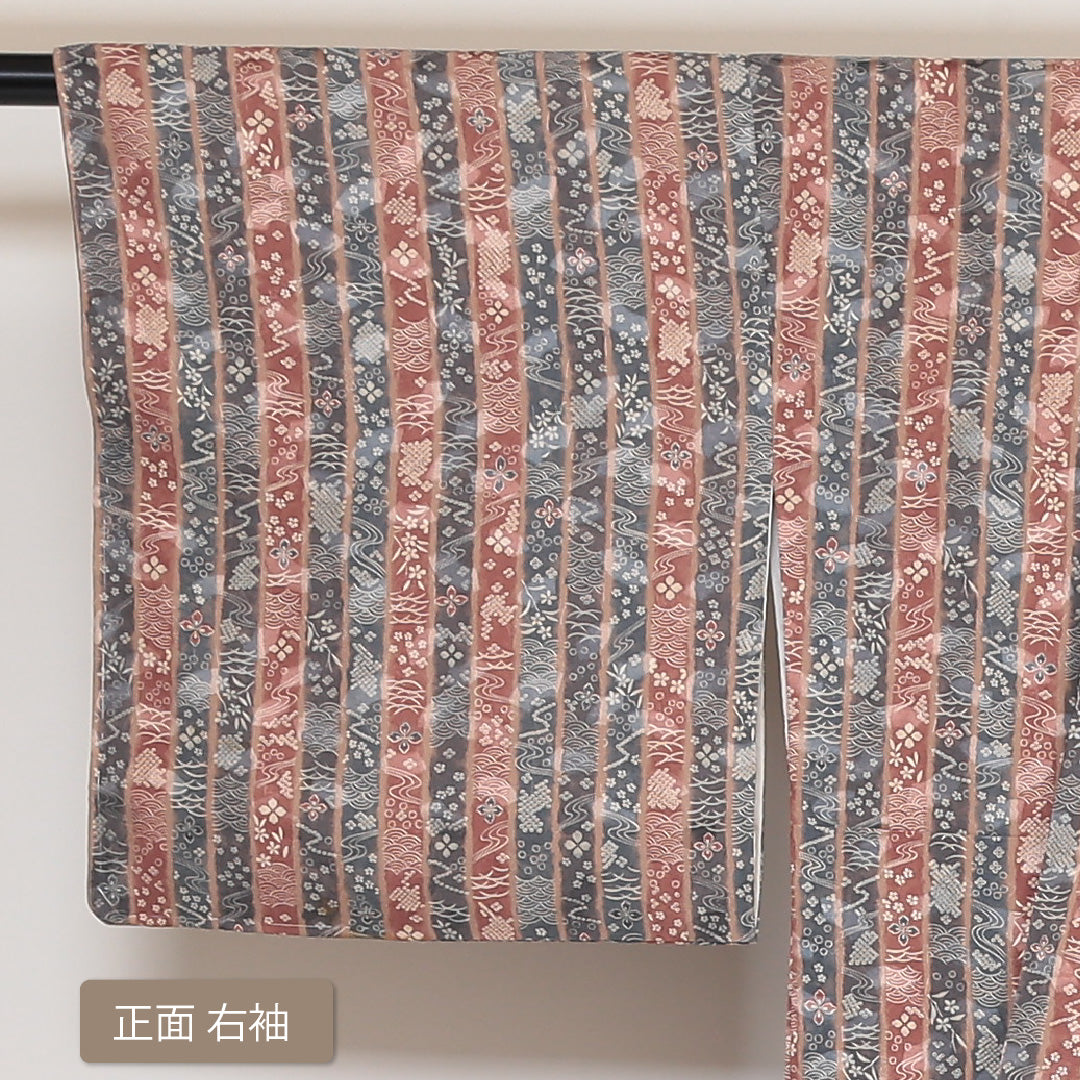 小紋 袷 身丈155cm 裄66cm グラデーション系 古典柄 吉祥文様 お正月 正絹 Aランク 1215-01624-3399