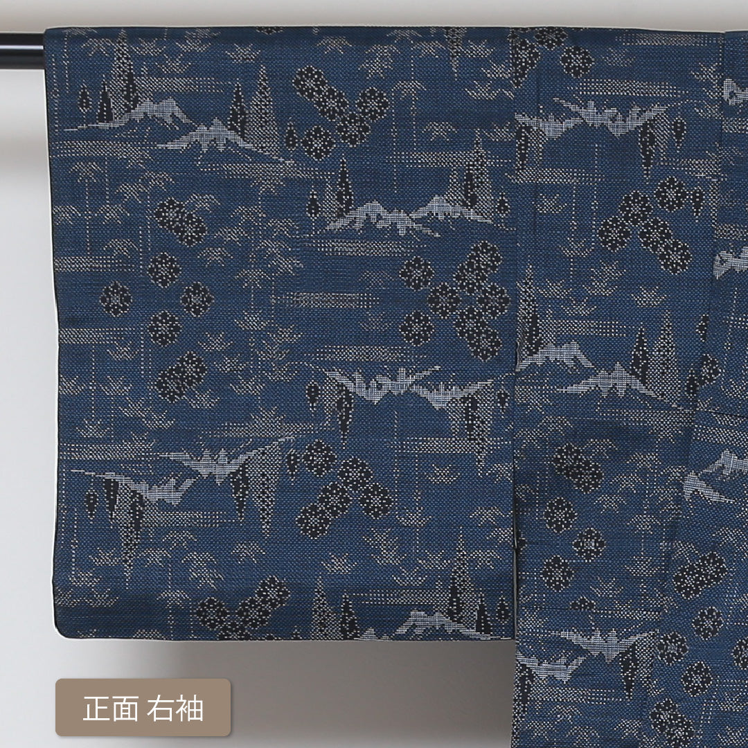 大島紬 袷 身丈157cm 裄丈62cm 正絹 Sランク インフォーマル 広衿 Mサイズ 古典柄 紺系 RP 1223-03041