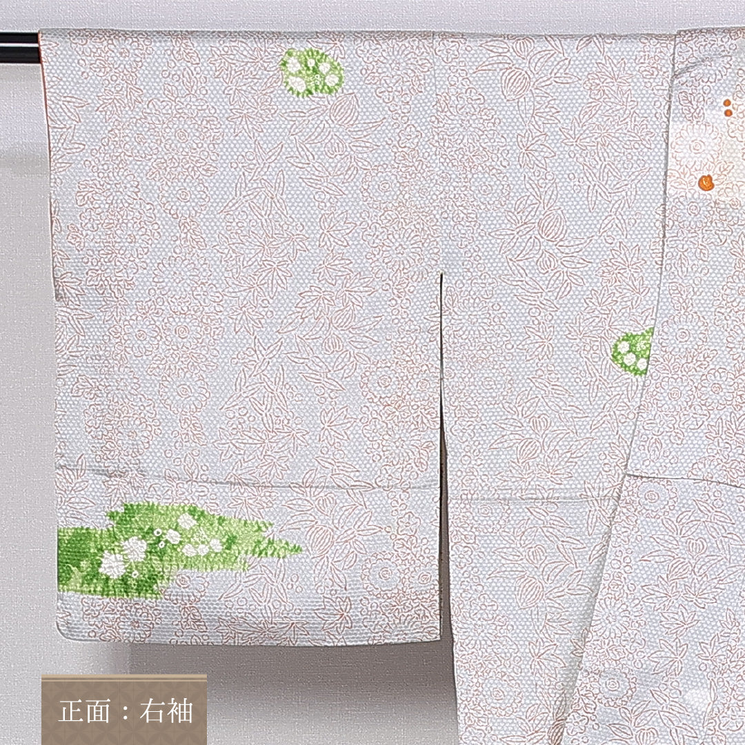 小紋 身丈158.5cm 裄丈63cm Aランク 袷 正絹 広衿 刺繡 部分絞り 紅葉 1215-10172