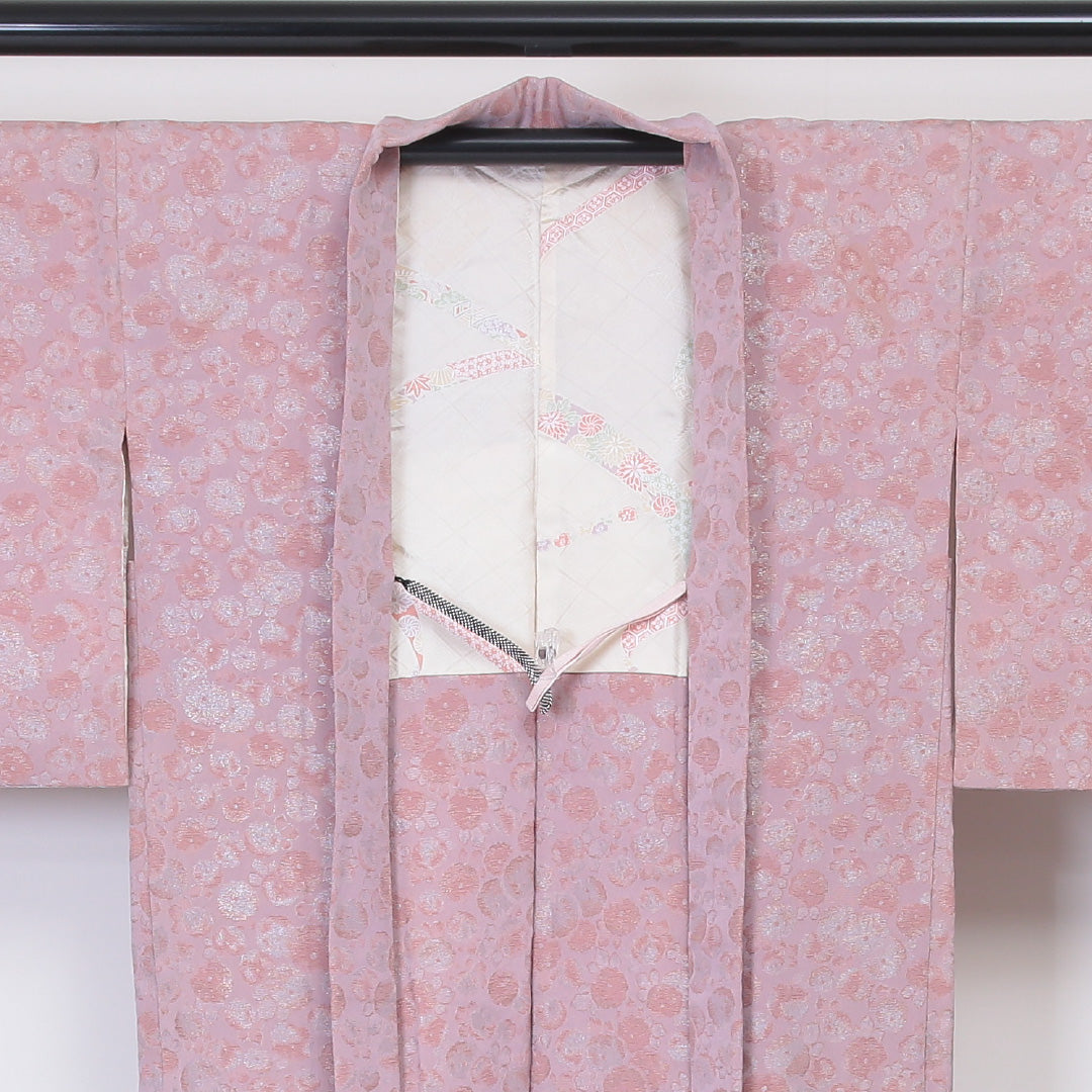 羽織 袷 身丈74cm 裄丈62cm 正絹 Bランク カジュアル Sサイズ 紐あり 花柄 ピンク系 HP 1232-05948