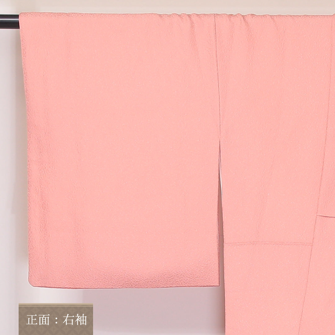 付下げ 袷 身丈165~169cm 裄68cm 正絹 汕頭刺繡 ぼかし 檜扇 ピンク系 ふくれ織 Sランク 1212-00651