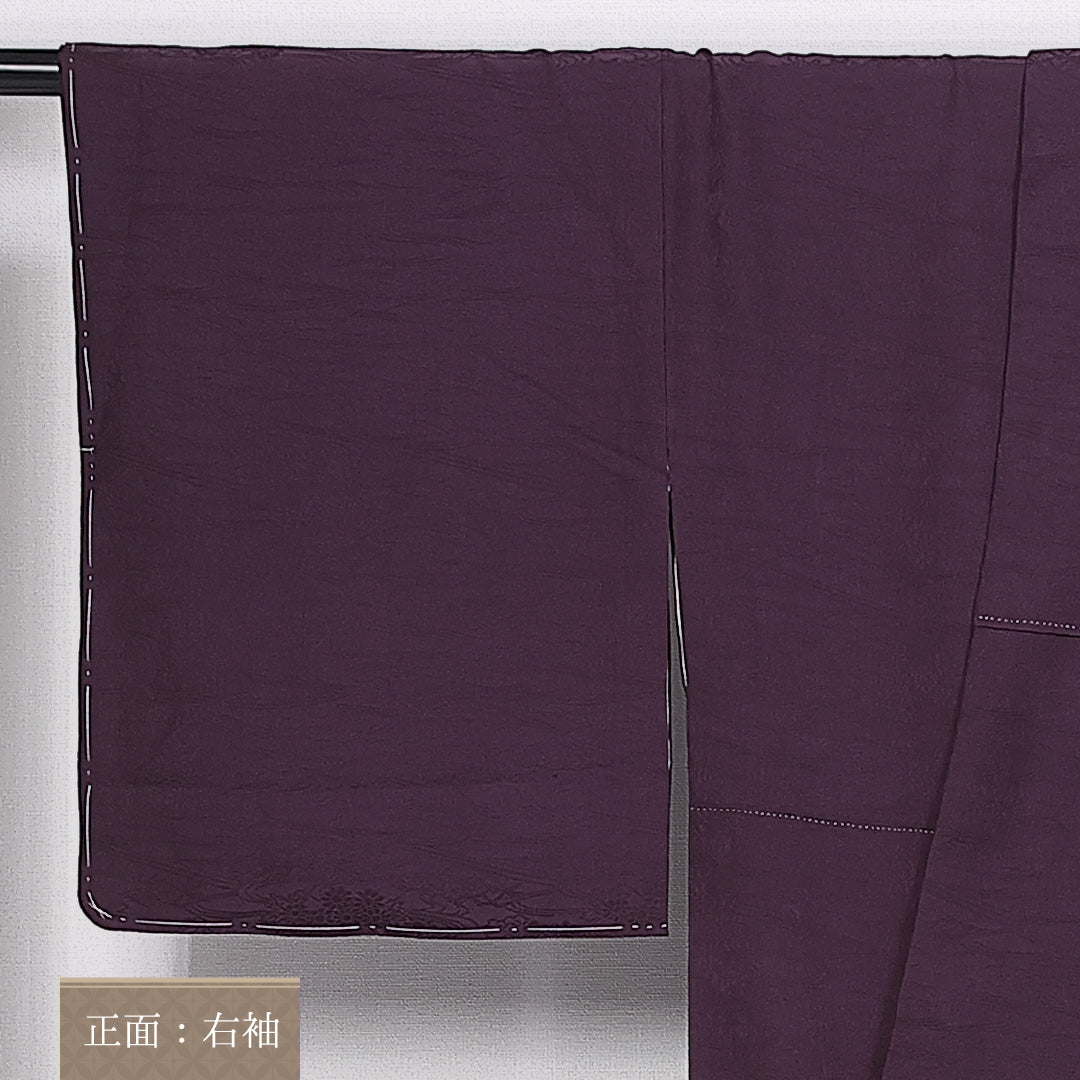 未使用品 色無地 身丈158cm 裄丈64cm 正絹 Sランク 袷 三つ紋 丸に二の角字 広衿 流水 地紋あり しつけ糸 1214-10357