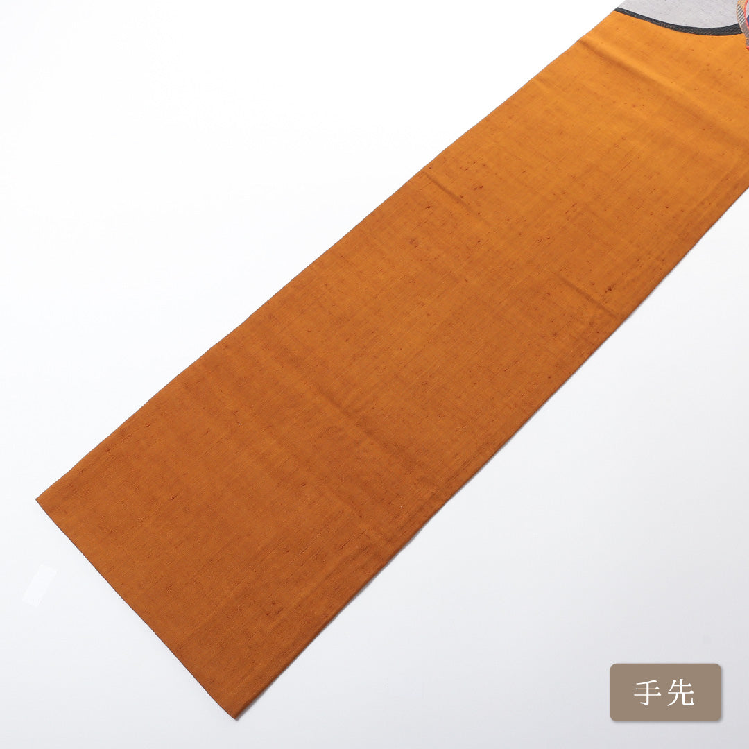袋帯 帯丈464cm 六通 紬 モダン カジュアル グレー系 正絹 Sランク 1223-00712