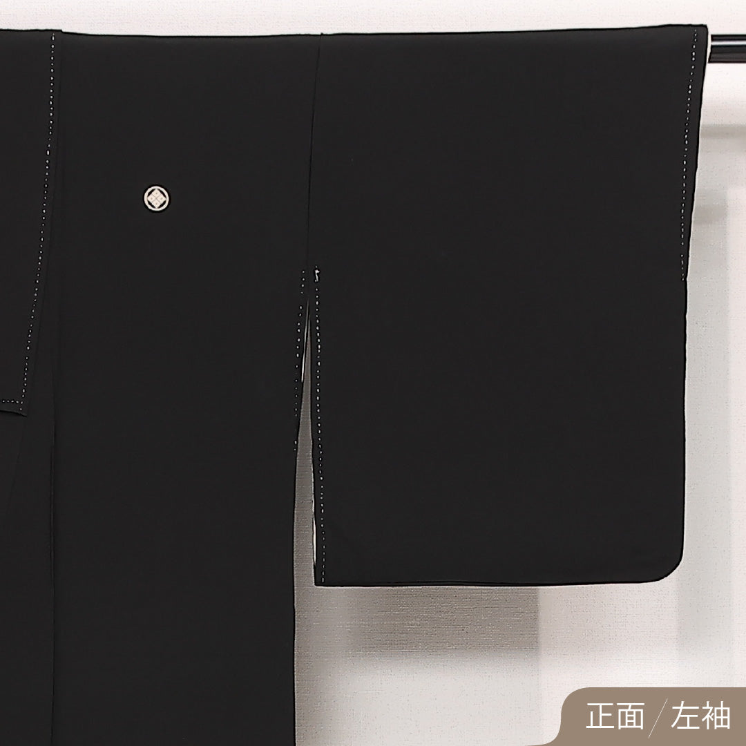 黒留袖 五つ紋 四ツ目菱 身丈158cm 裄丈64.5cm Aランク 正絹 袷 比翼 広衿 M 刺繍 金箔 薔薇 フォーマル 華やか 存在感 黒系 1211-F0577