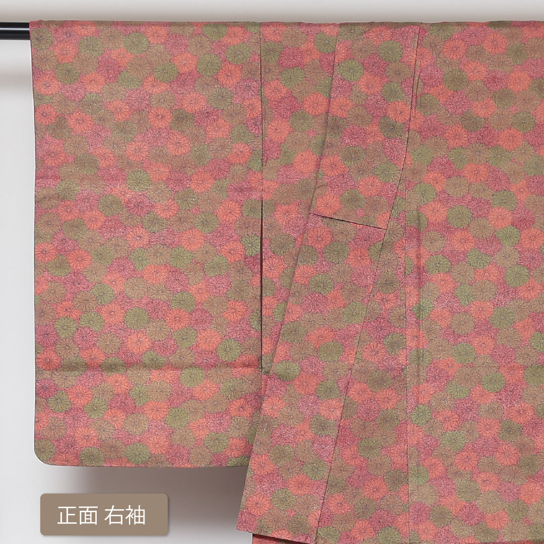 小紋 袷 身丈152cm 裄丈63cm 正絹 Aランク インフォーマル 広衿 Sサイズ 花柄 ピンク系 HP 1221-01510
