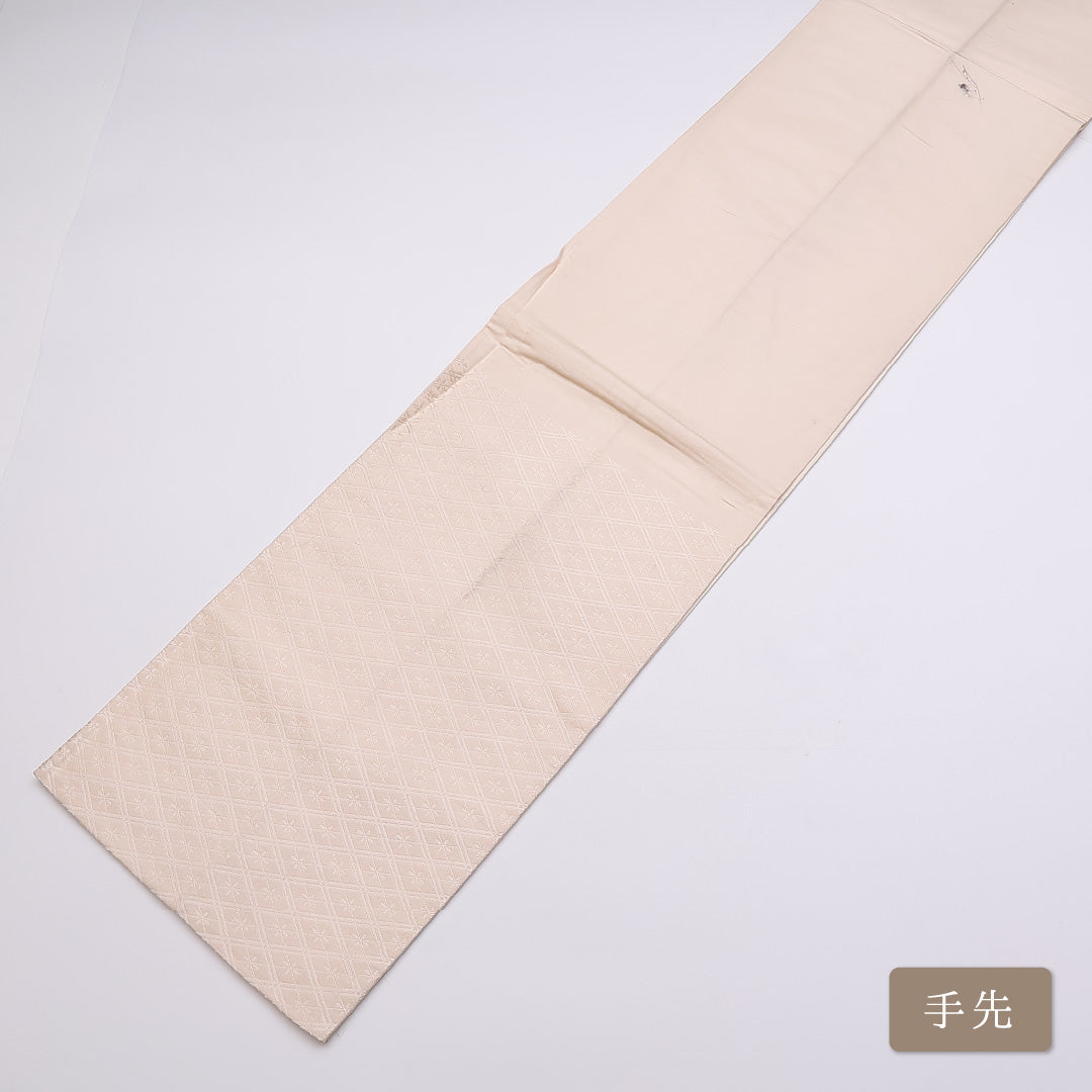 袋帯 帯丈432cm ポイント柄 檜扇 七宝 宝相華 セミフォーマル ピンク系 正絹 Cランク 1223-00856