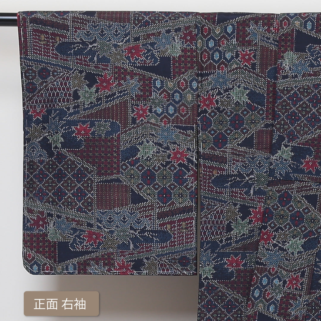 紬 袷 身丈167cm 裄65cm 正絹 グラデーション系 Aランク しつけ糸 1216004643599