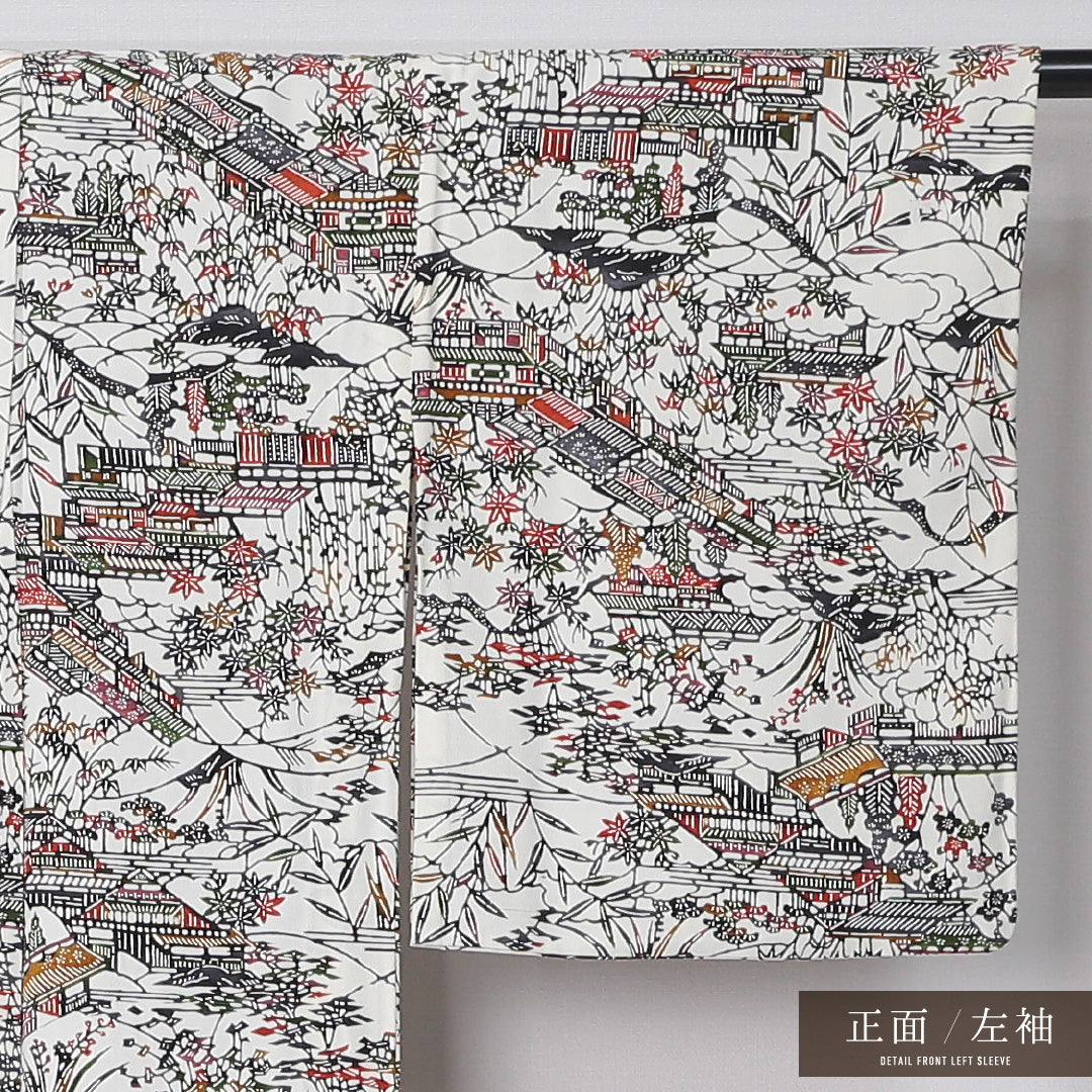 小紋 身丈153cm 裄丈63cm Bランク S 正絹 単衣 広衿 京紅型 茶屋辻 カジュアル 白系 1215-12336