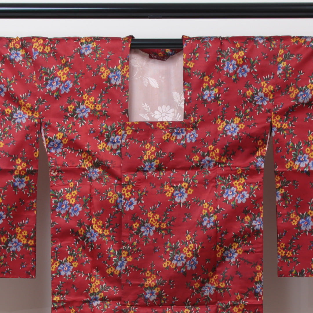 道行コート 洗える着物 袷 身丈128cm 裄丈65cm ポリエステル Cランク Mサイズ フォーマル 花柄 赤系 1263-05661