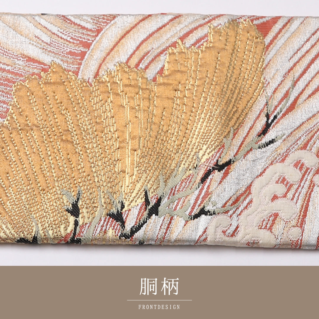 アンティーク 九寸名古屋帯 Bランク 帯丈333cm 正絹 六通 名古屋仕立て 織り 唐織 荒磯 金系 RP 1245-02705