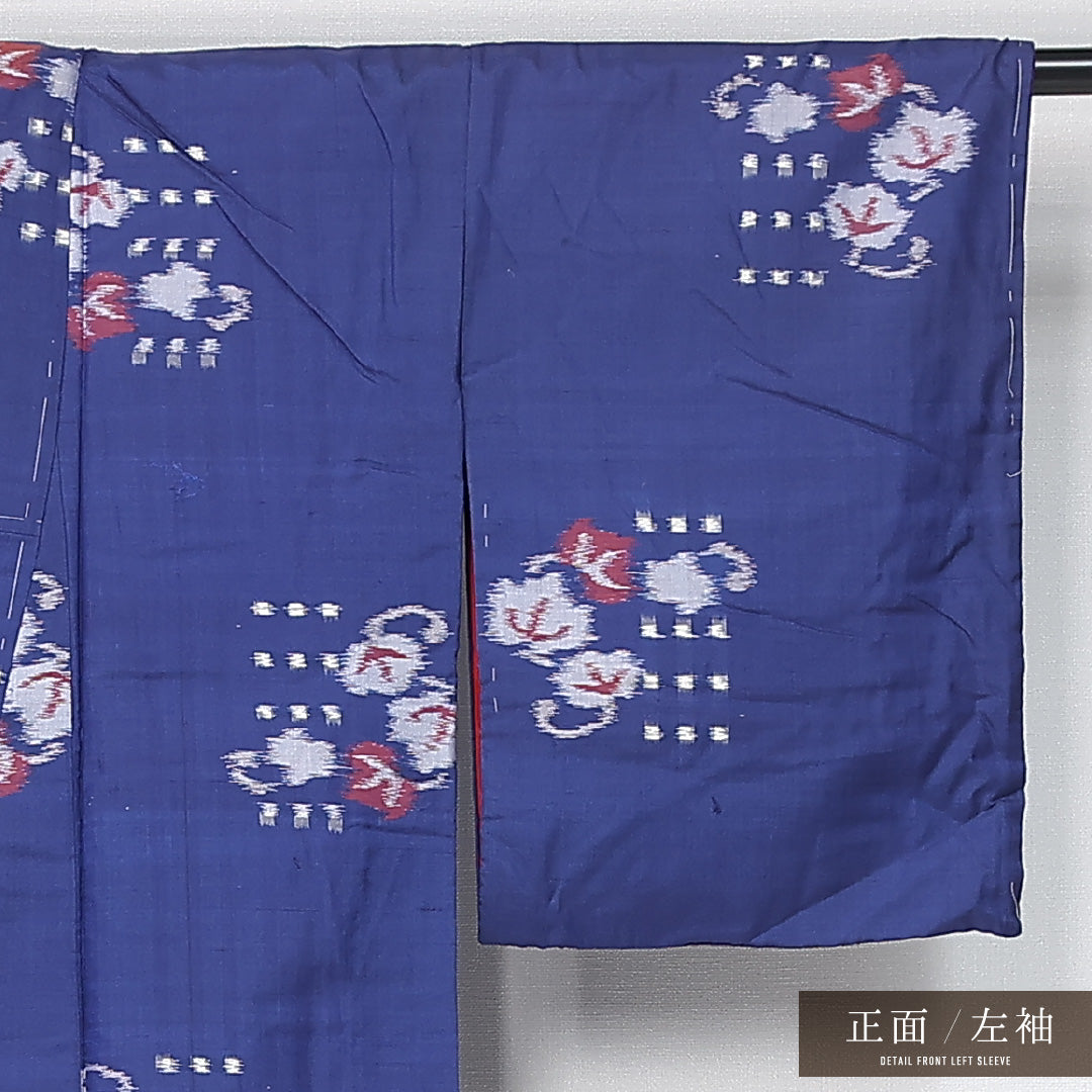 アンティーク 銘仙の着物 袷 身丈143cm 裄丈60cm 正絹 Aランク バチ衿 XSサイズ 蔦 青系 M4 1223-11988