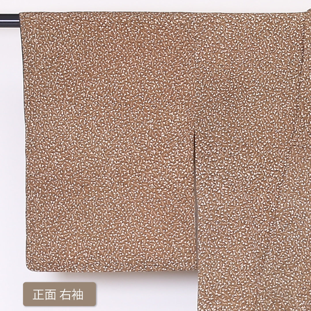 アンティーク 小紋 袷 身丈143cm 裄丈62cm 正絹 Bランク バチ衿 XSサイズ 幾何学柄 茶系 RP 1221-01973
